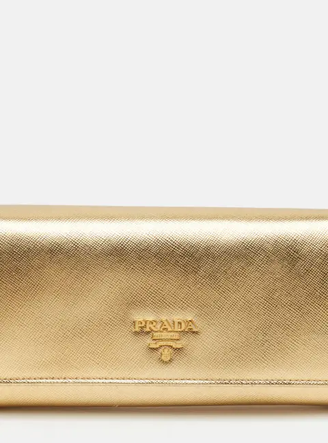 Prada Gold Saffiano Leather Flap Continental Wallet