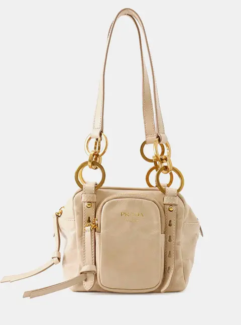 Prada Dunkle Handbag Beige Leather