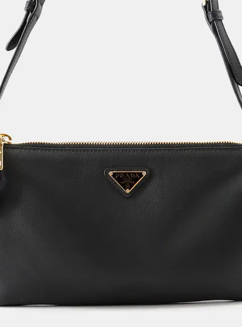 Prada Shoulder Bag With Triangle Logo Black Leather