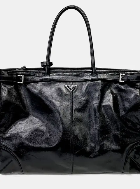 Prada Soft Luxe Black Leather Tote and Shoulder Bag (2VG128)