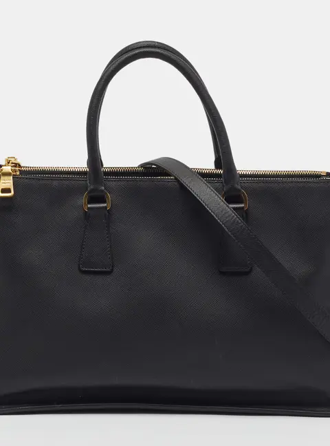 Prada Double Zip Frame Black Saffiano Lux Leather Tote