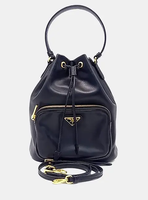 Prada Black Leather Soft Calf Tote and Crossbody Bag