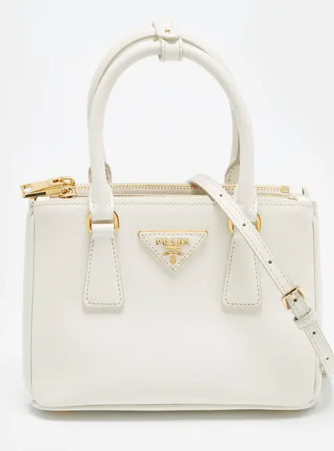 Prada Double Zip Mini White Saffiano Lux Leather Tote