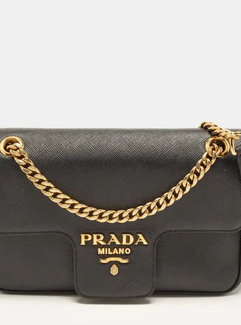 Prada Pattina Flap Black Saffiano Leather Crossbody Bag