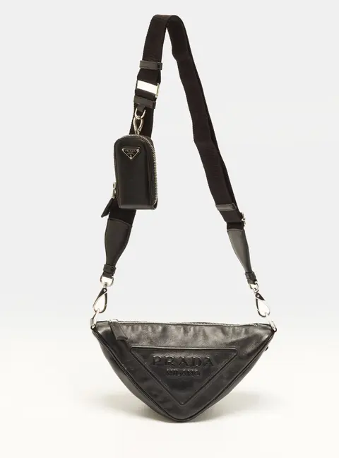 Prada Triangle Black Leather Crossbody Bag