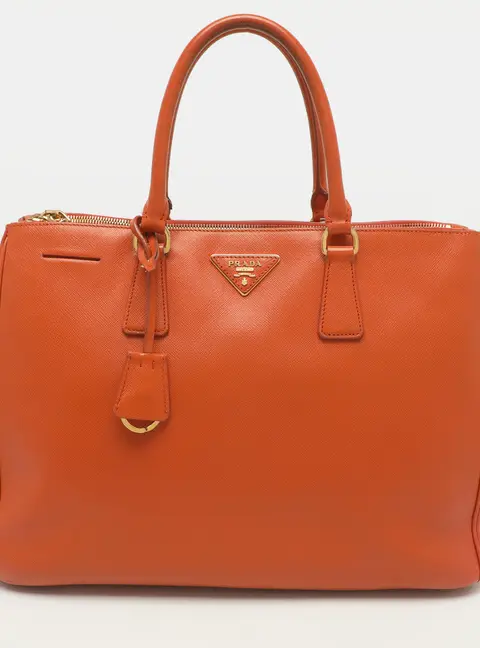 Prada Galleria Double Zip Large Orange Saffiano Leather Tote