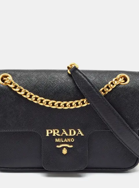 Prada Pattina Flap Black Saffiano Lux Leather Crossbody Bag