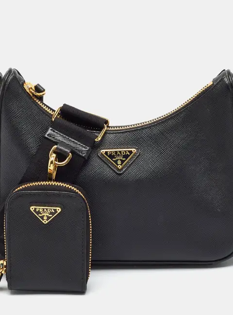 Prada Re-Edition 2005 Black Saffiano Lux Leather Shoulder Bag