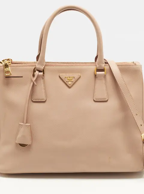Prada Galleria Double Zip Large Beige Saffiano Lux Leather Tote