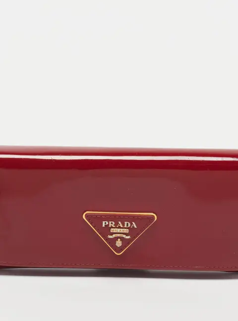 Prada Triangle Logo Red Patent Leather Continental Wallet