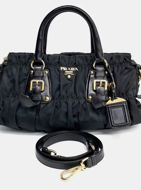 Prada Black Fabric Gaufr&eacute; Tote and Shoulder Bag