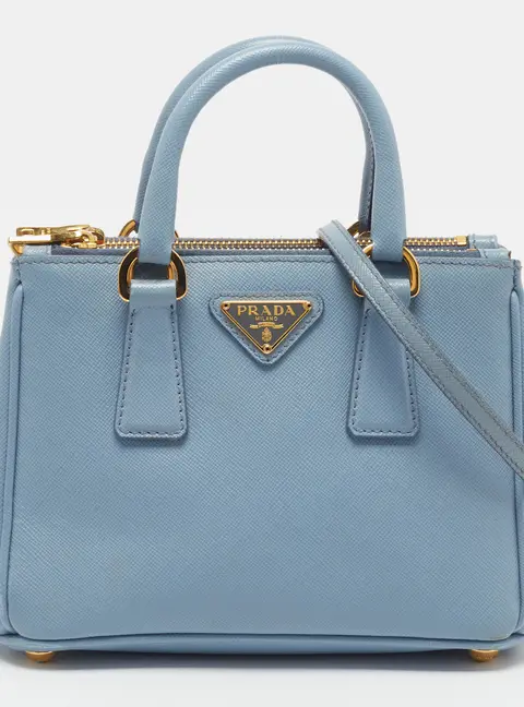 Prada Double Zip Mini Light Blue Saffiano Leather Tote