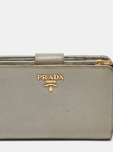 Prada Grey Saffiano Leather Flap French Wallet