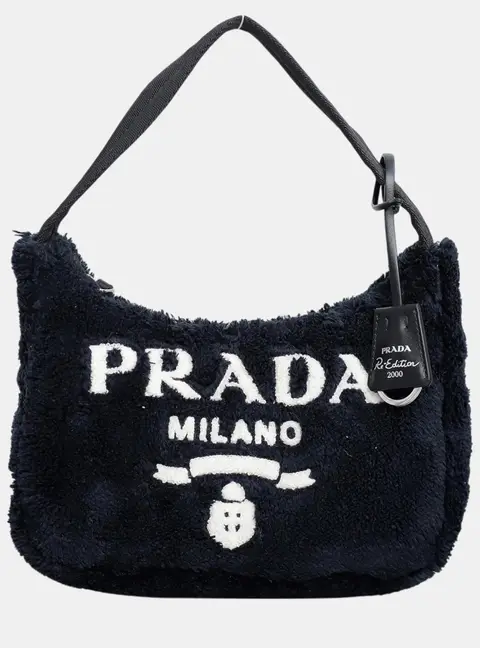 Prada Re-Edition 2000 Black Terry Cloth Shoulder Bag