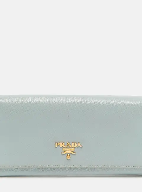 Prada Sky Blue Saffiano Leather Flap Continental Wallet