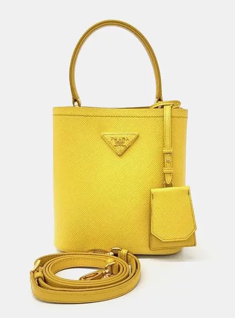 Prada Yellow Leather Saffiano Pannier Tote and Shoulder Bag