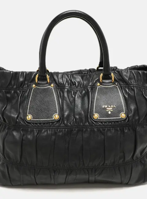 Prada Gaufre Black Leather Tote Bag