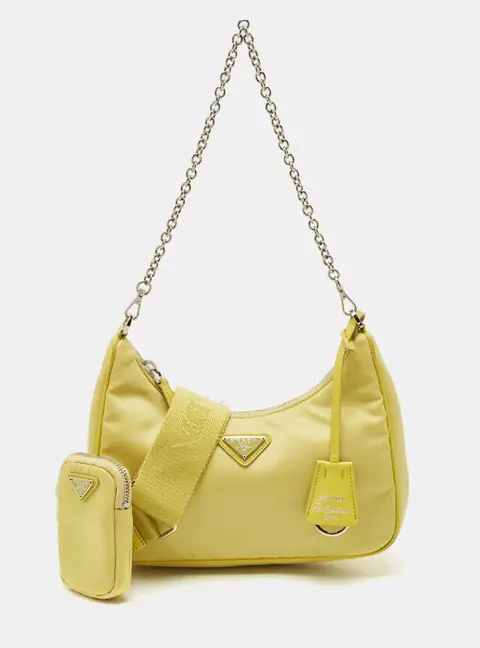 Prada Yellow Nylon and Saffiano Leather Re-Edition 2005 Shoulder Bag