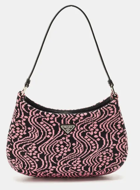 Prada Black/Fuchsia Maglia Jacquard Fabric Cleo Hobo