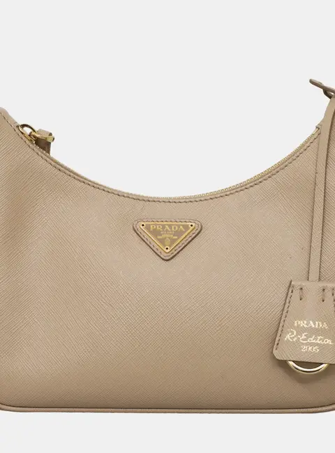 Prada Re-Edition 2005 Light Brown Saffiano Leather Shoulder Bag