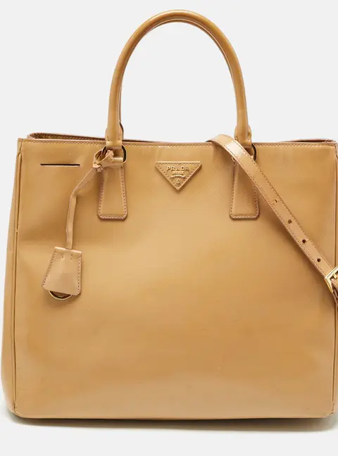 Prada Tan Saffiano Patent Leather Gardener's Tote