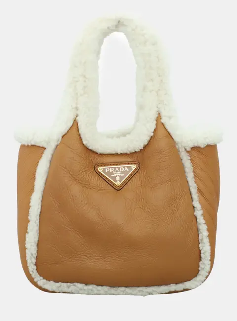 Prada Shearling Mini Handbag Natural White Shearling Leather Top Handle Bag