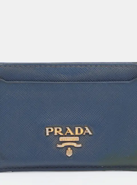 Prada Blue Saffiano Metal Leather Card Holder