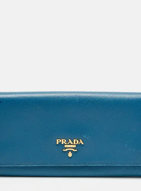 Prada Blue Saffiano Lux Leather Flap Continental Wallet