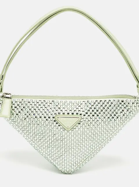 Prada Mint Green Satin Crystal Studded Triangle Shoulder Bag