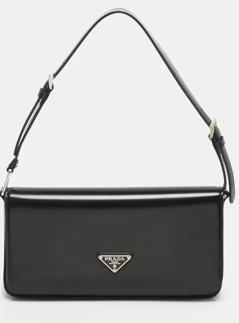 Prada Black Brushed Leather Femme Shoulder Bag
