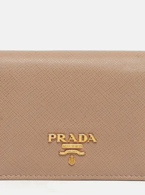 Prada Beige Saffiano Metal Leather Bifold Card Case