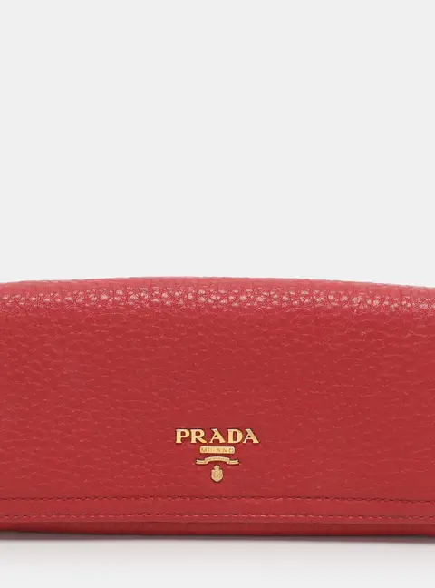 Prada Red Leather and Leather Continental Wallet
