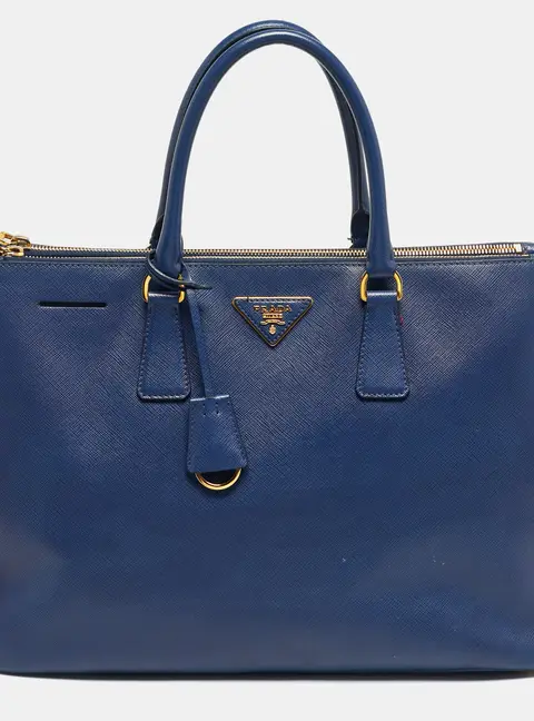 Prada Navy Blue Saffiano Lux Leather Large Double Zip Tote