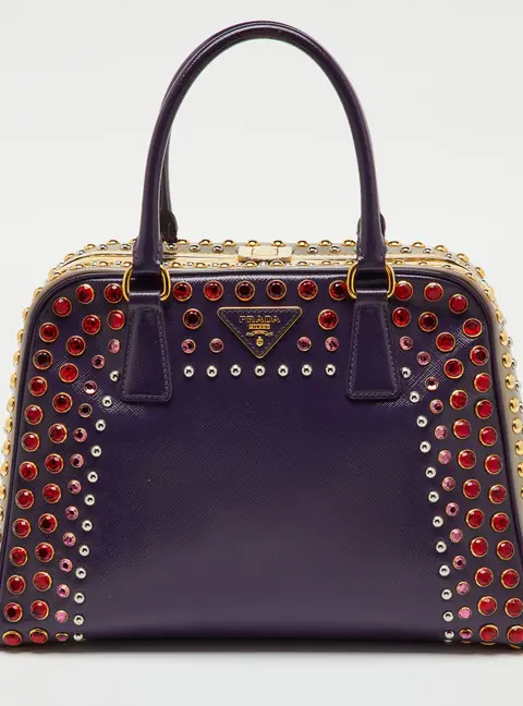 Prada Multicolor Saffiano Patent Leather Crystal Embellished Pyramid Frame Satchel