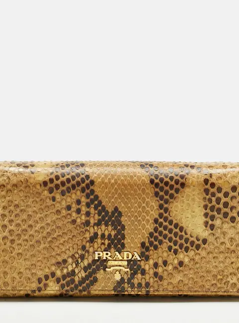 Prada Cream Python Logo Flap Continental Wallet
