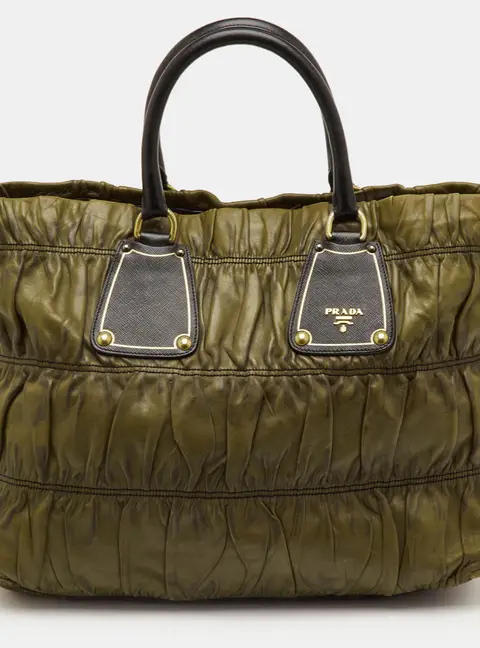 Prada Olive Green/Black Leather Gaufre Antic Tote