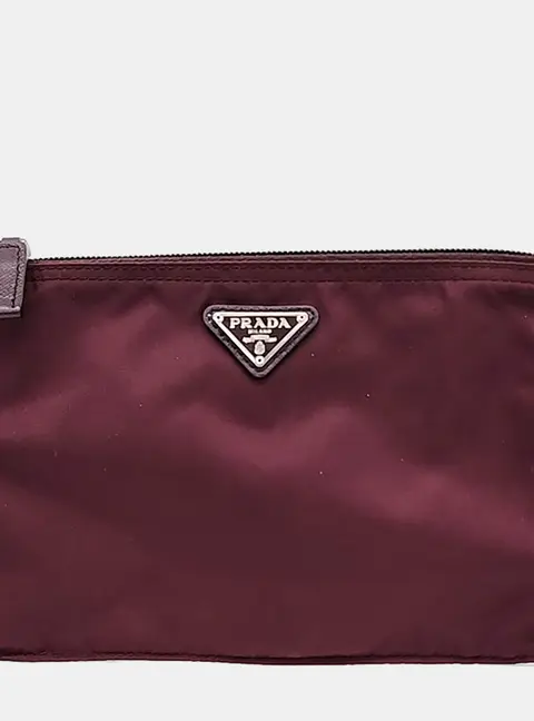 Prada Pouch Burgundy Nylon Clutch Bag