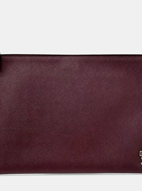 Prada Saffiano Burgundy Leather Pouch Bag