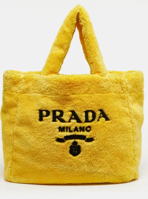 Prada Logo Yellow/Black Terrycloth Beach Bag
