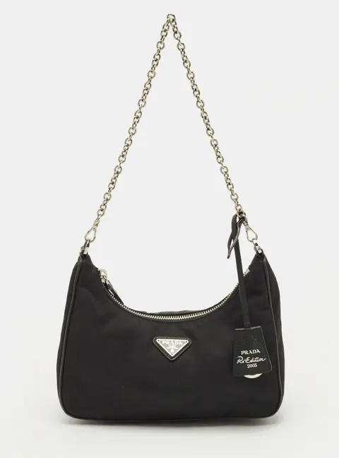 Prada Re-Edition 2005 Black Nylon and Saffiano Leather Shoulder Bag