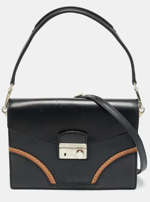 Prada Sound Stitch Black/Brown Vitello Leather Shoulder Bag