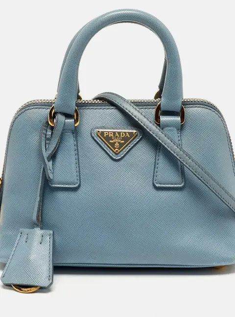 Prada Promenade Mini Light Blue Saffiano Leather Satchel