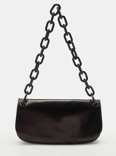 Prada Swing Black Glossy Leather Shoulder Bag