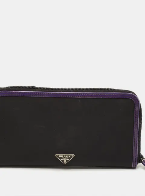 Prada Zip Around Black/Purple Nylon and Patent Leather Wallet