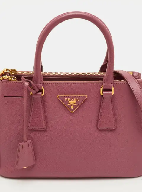 Prada Galleria Small Pink Saffiano Lux Leather Double Zip Tote