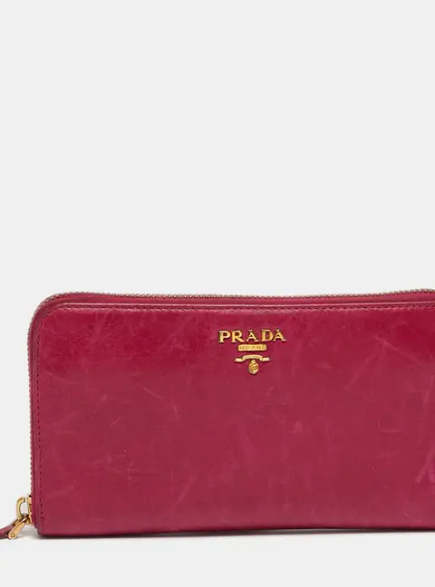 Prada Zip Pink Vitello Shine Leather Continental Wallet