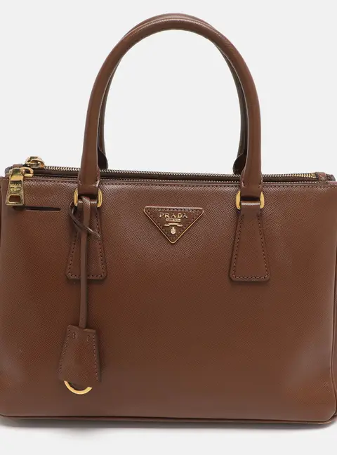 Prada Galleria Double Zip Small Brown Saffiano Lux Leather Tote
