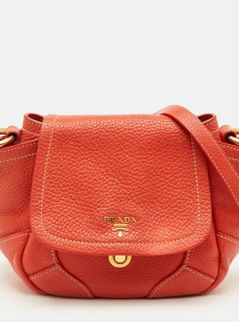 Prada Vitello Daino Orange Leather Lock Flap Shoulder Bag