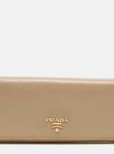 Prada Beige Saffiano Leather Flap Continental Wallet