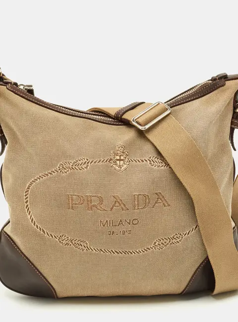 Prada Brown/Beige Logo Jacquard Canvas Messenger Bag